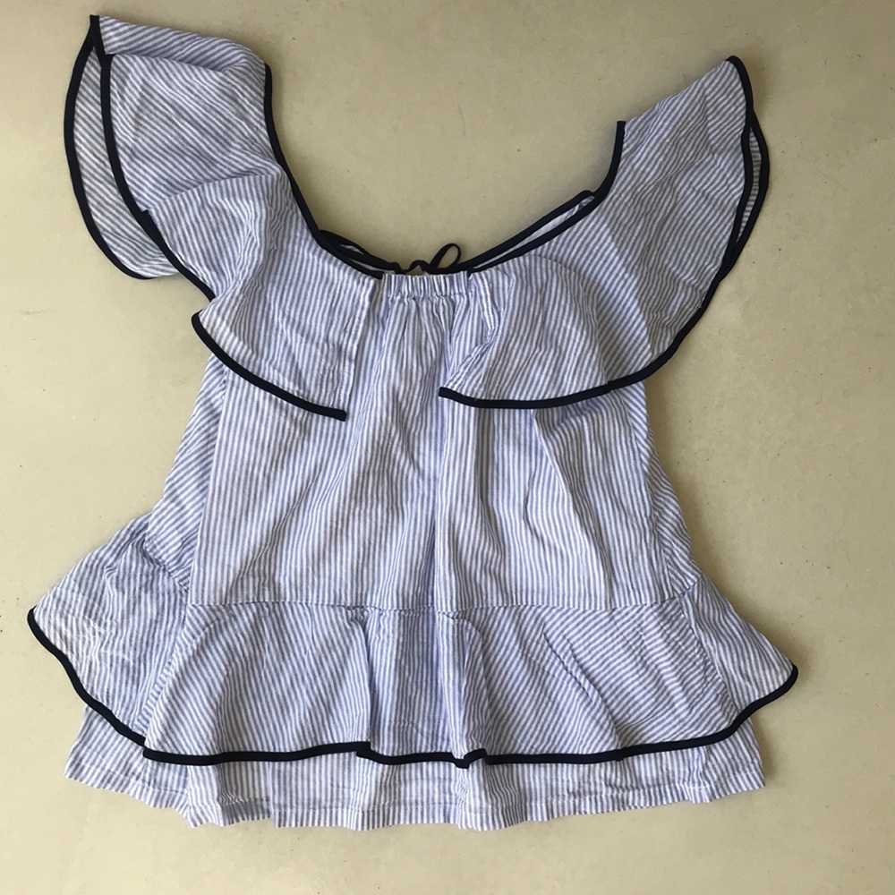 🎉HP J. Crew tipped ruffle top in stripe - Picture 4 of 7